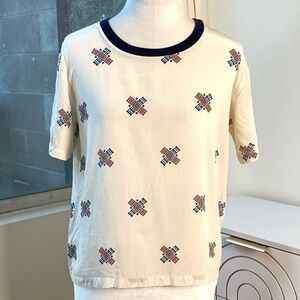 Baldwin 100% Silk Mosaic Print Tee Top Sz S
